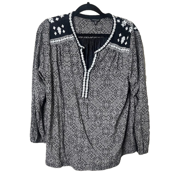Lucky Brand Womens Boho Embroidered Tunic Top Size 1X Festival Made in India - Picture 1 of 9